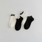 Lace Bow Ankle Socks Set - Black White Butterfly Bow