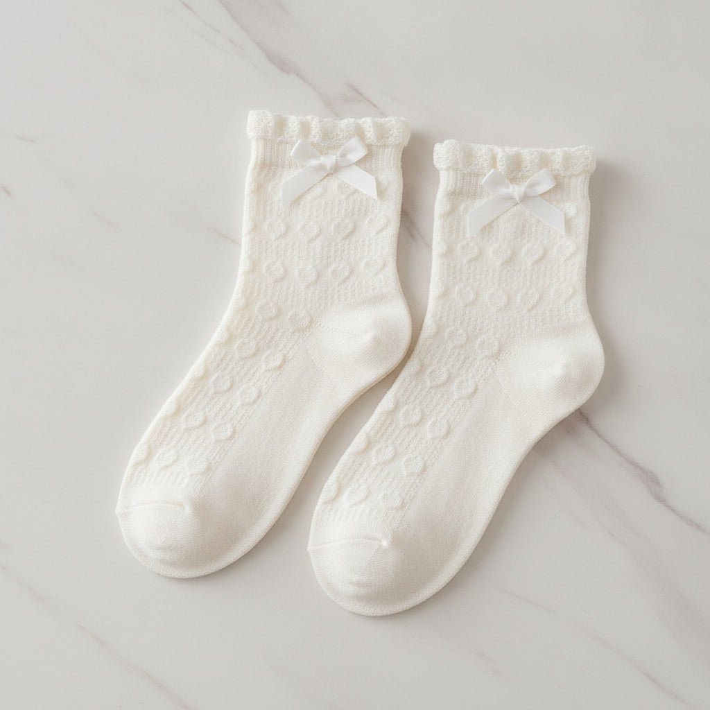 White Lace Bow Ankle Socks