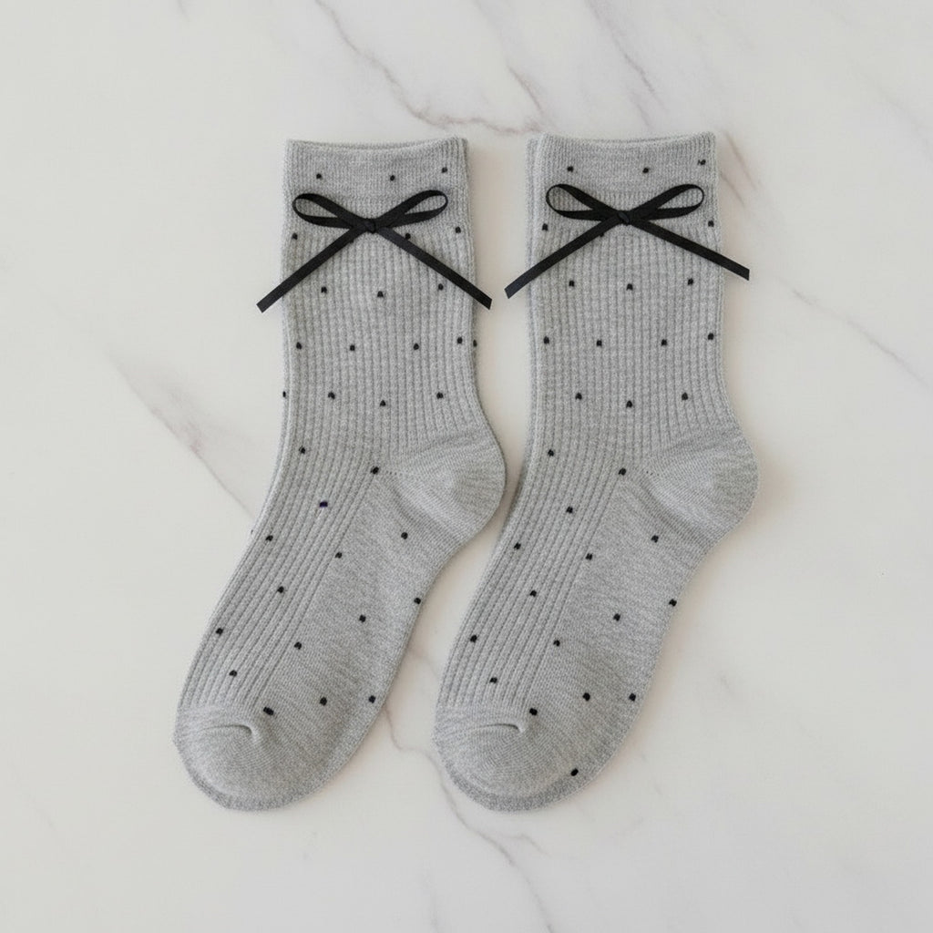 Bow Tie Ankle Socks - Gray
