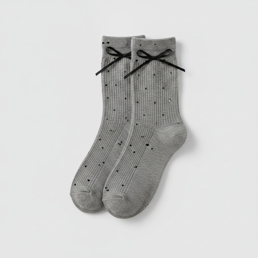 Bow Tie Ankle Socks - Gray