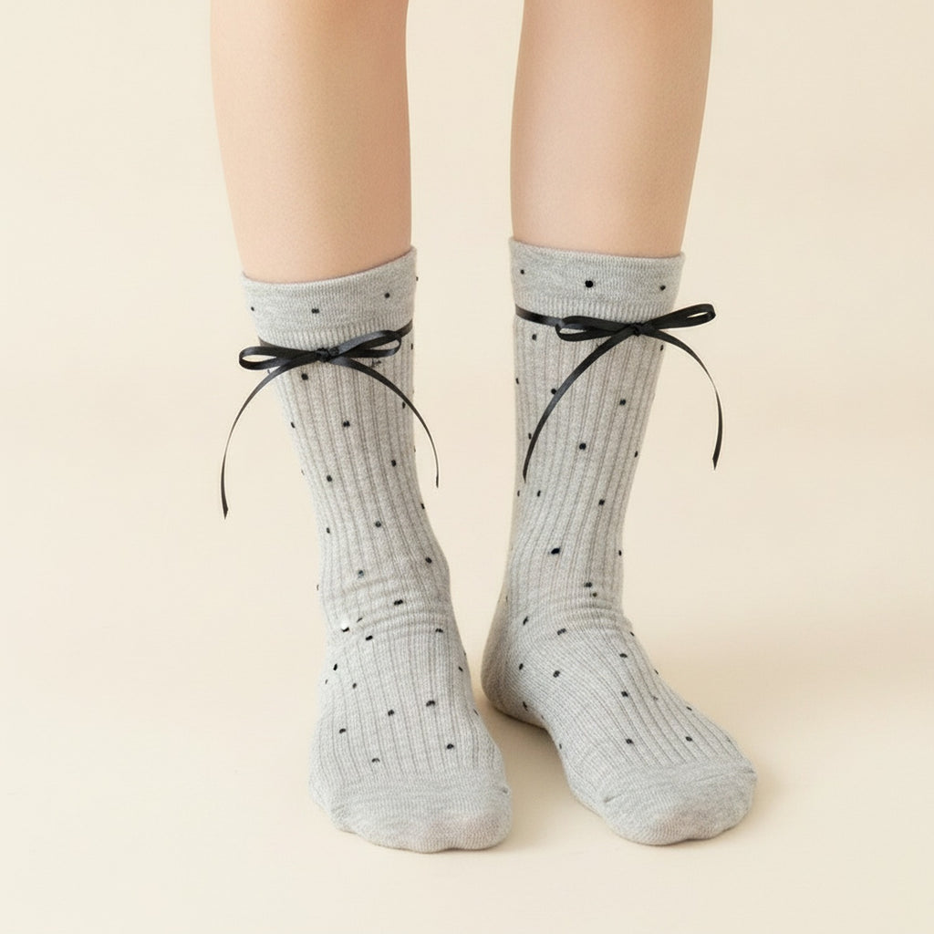 Bow Tie Ankle Socks - Gray