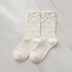 White Polka Dot Bow Crew Socks