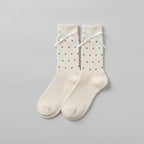 White Polka Dot Bow Crew Socks