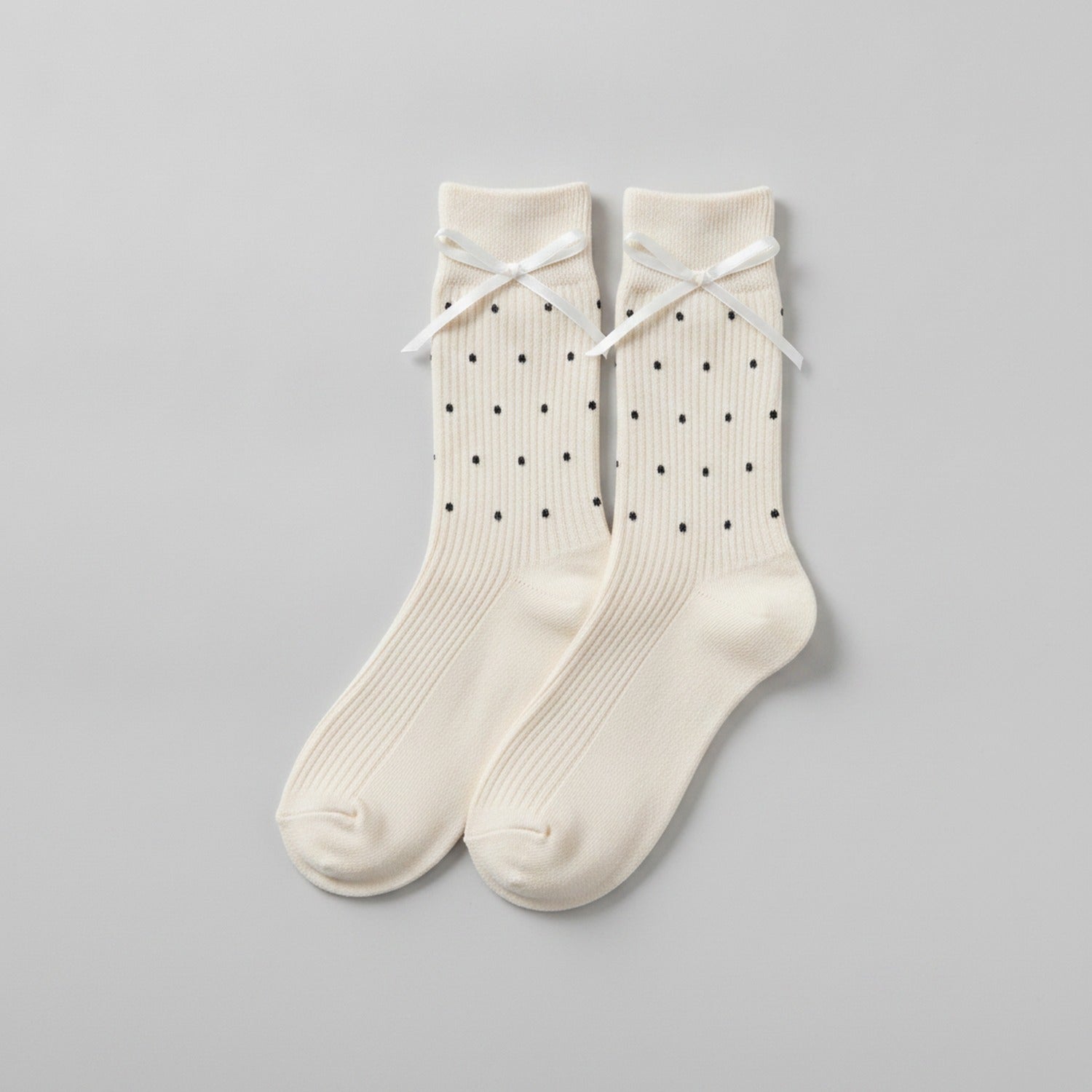 White Polka Dot Bow Crew Socks