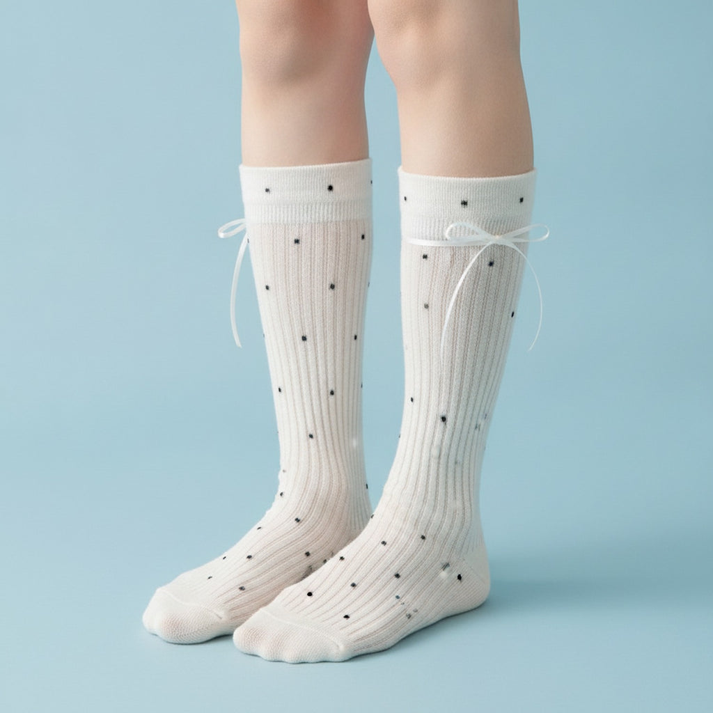 White Polka Dot Bow Crew Socks