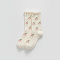 Cream Cherry Ruffle Crew Socks