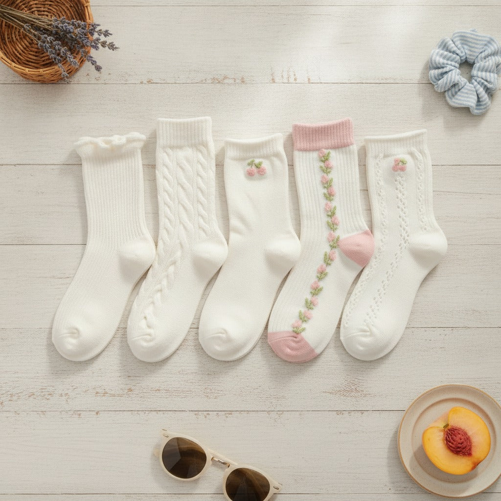 White Cherry Ruffle Crew Socks – apparel accessories (view 2)