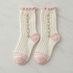 Knit Socks With Floral Embroidery - JK 5-Color Set #4