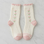 Knit Socks With Floral Embroidery - JK 5-Color #5