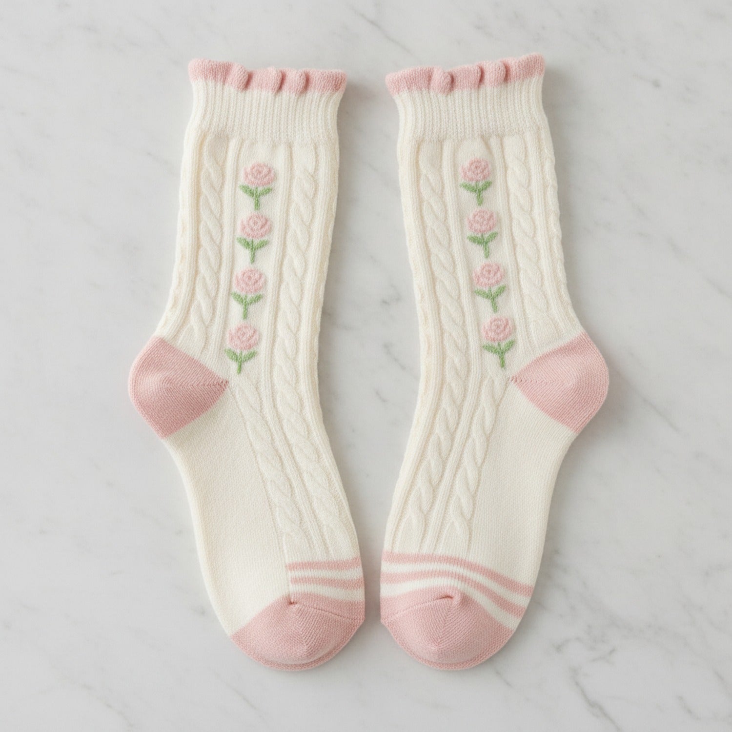 Knit Socks With Floral Embroidery - JK 5-Color #5