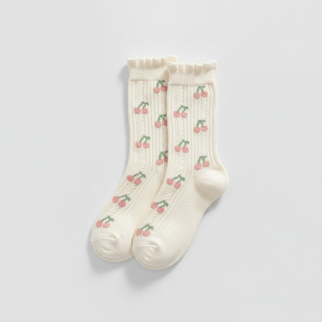 Knit Socks With Floral Embroidery - JK 5-Color #5