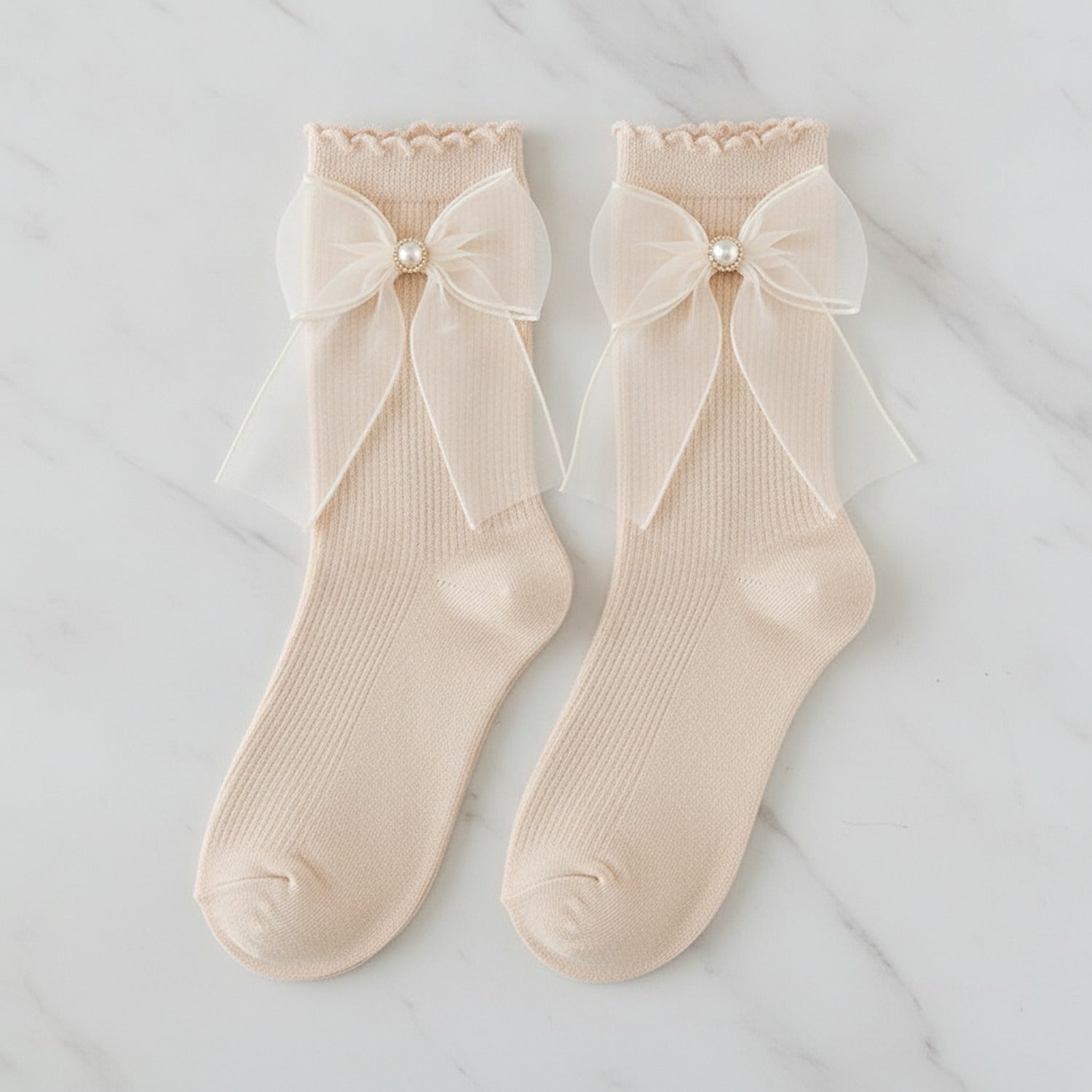 Skin Bow Ruffle Crew Socks