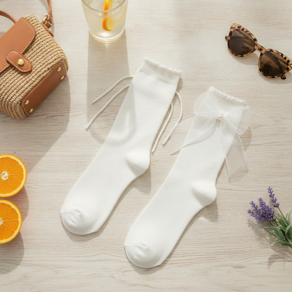 White Sheer Bow Crew Socks – apparel accessories (view 2)