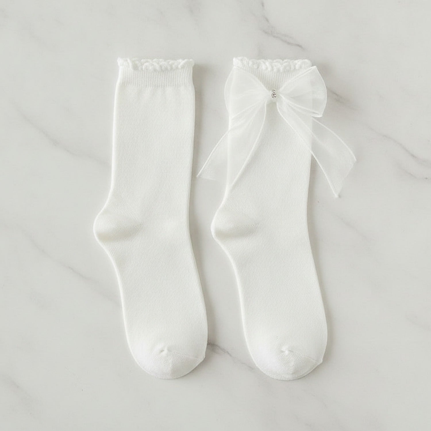 White Sheer Bow Crew Socks
