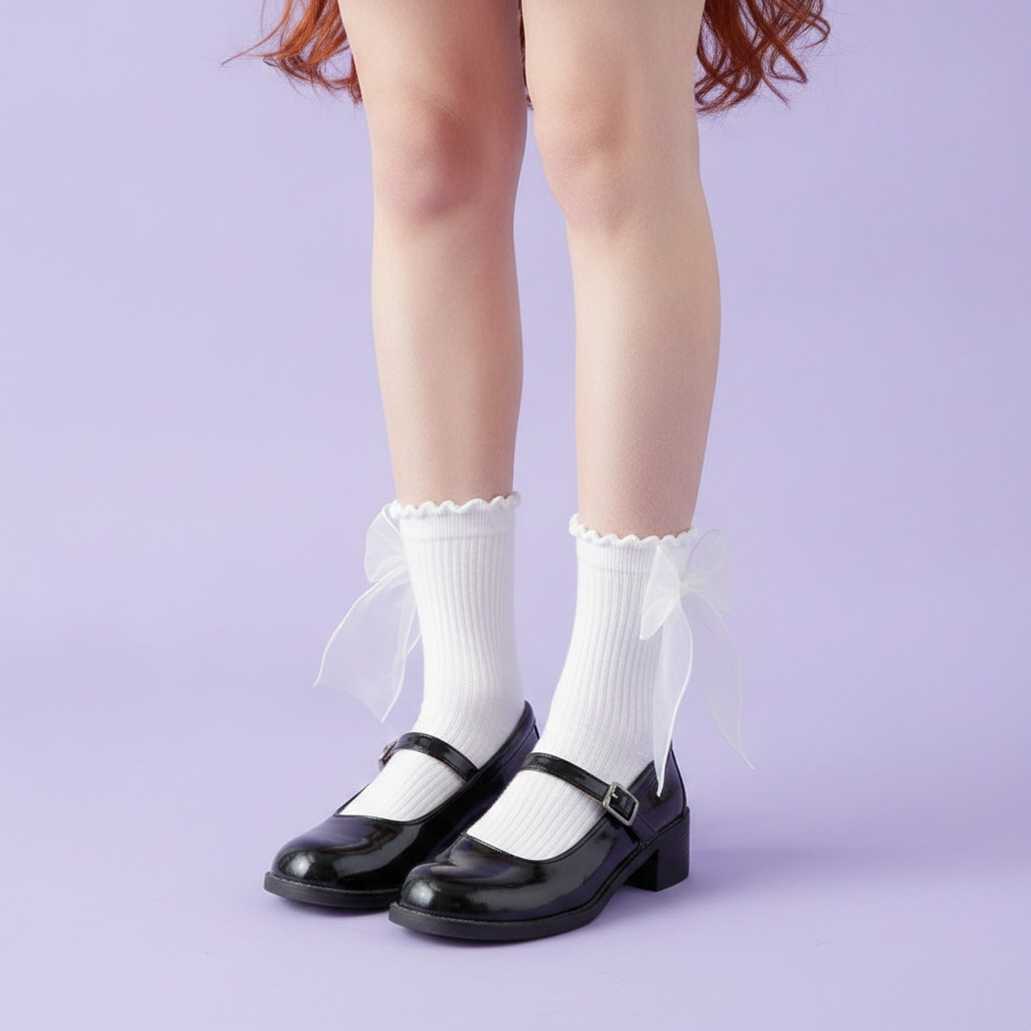 White Sheer Bow Crew Socks