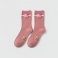Ribbed Crew Socks With Heart - Pink