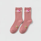 Ribbed Crew Socks With Heart - Pink