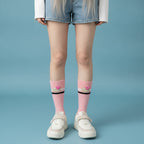 Ribbed Crew Socks With Heart - Pink