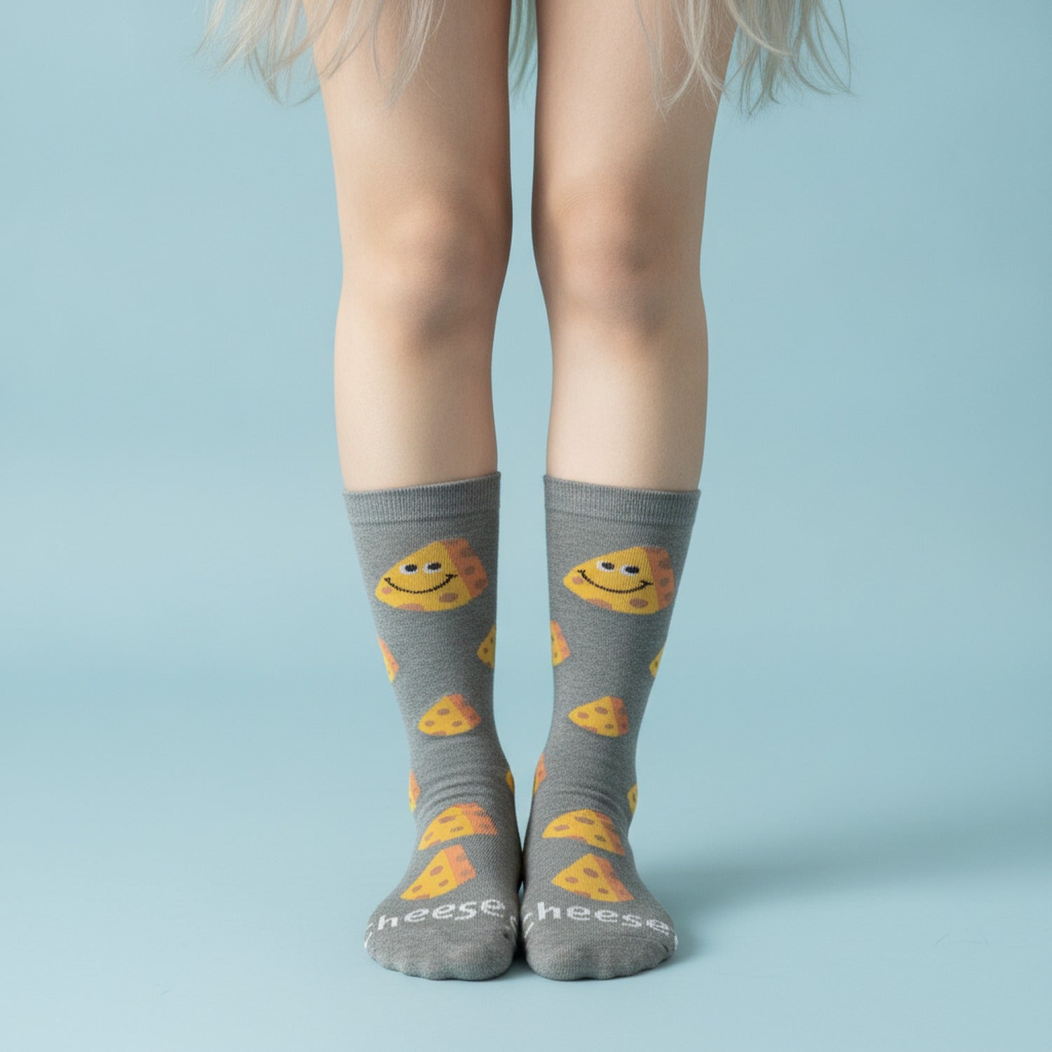 Gray Cheese Pattern Crew Socks