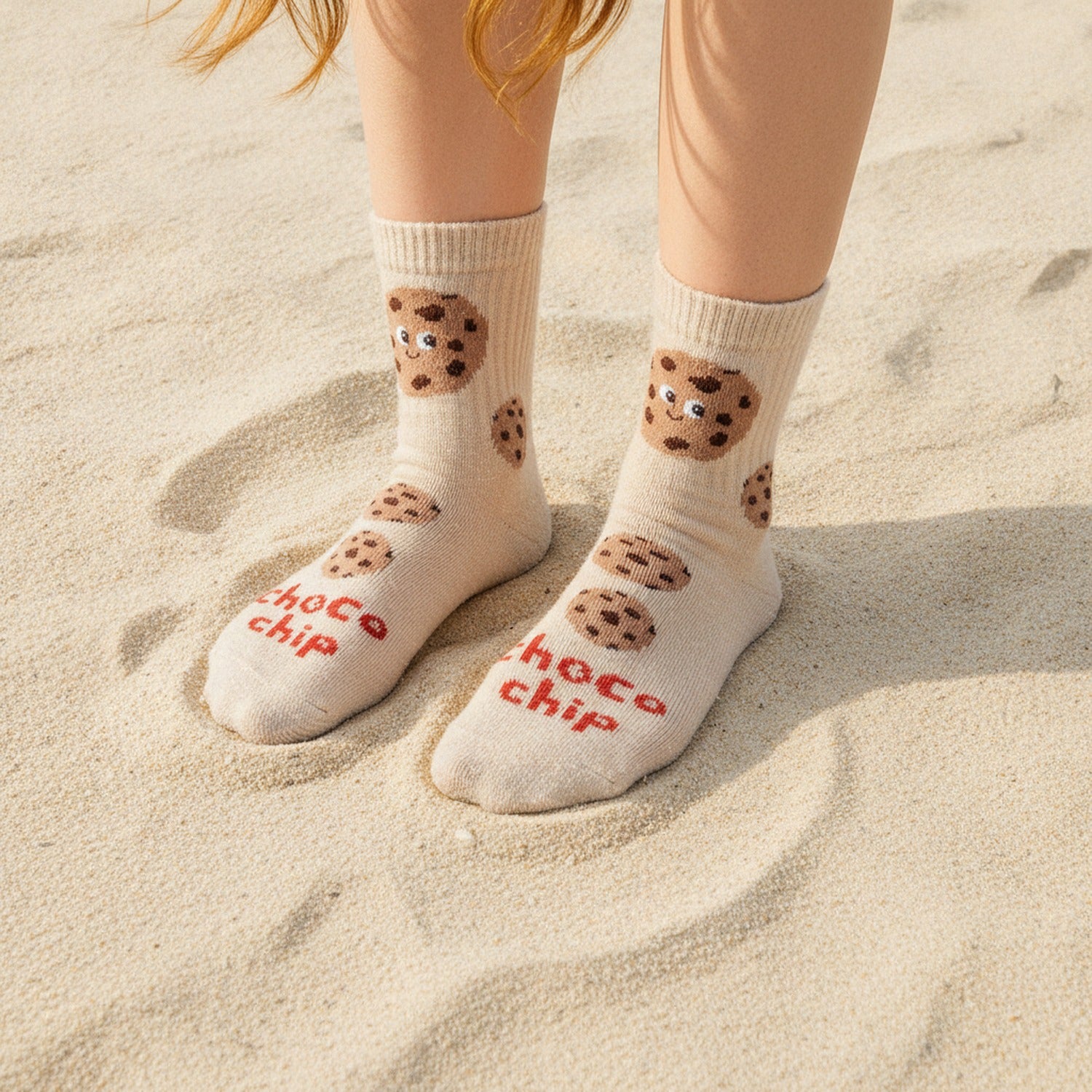Beige Chocolate Chip Crew Socks