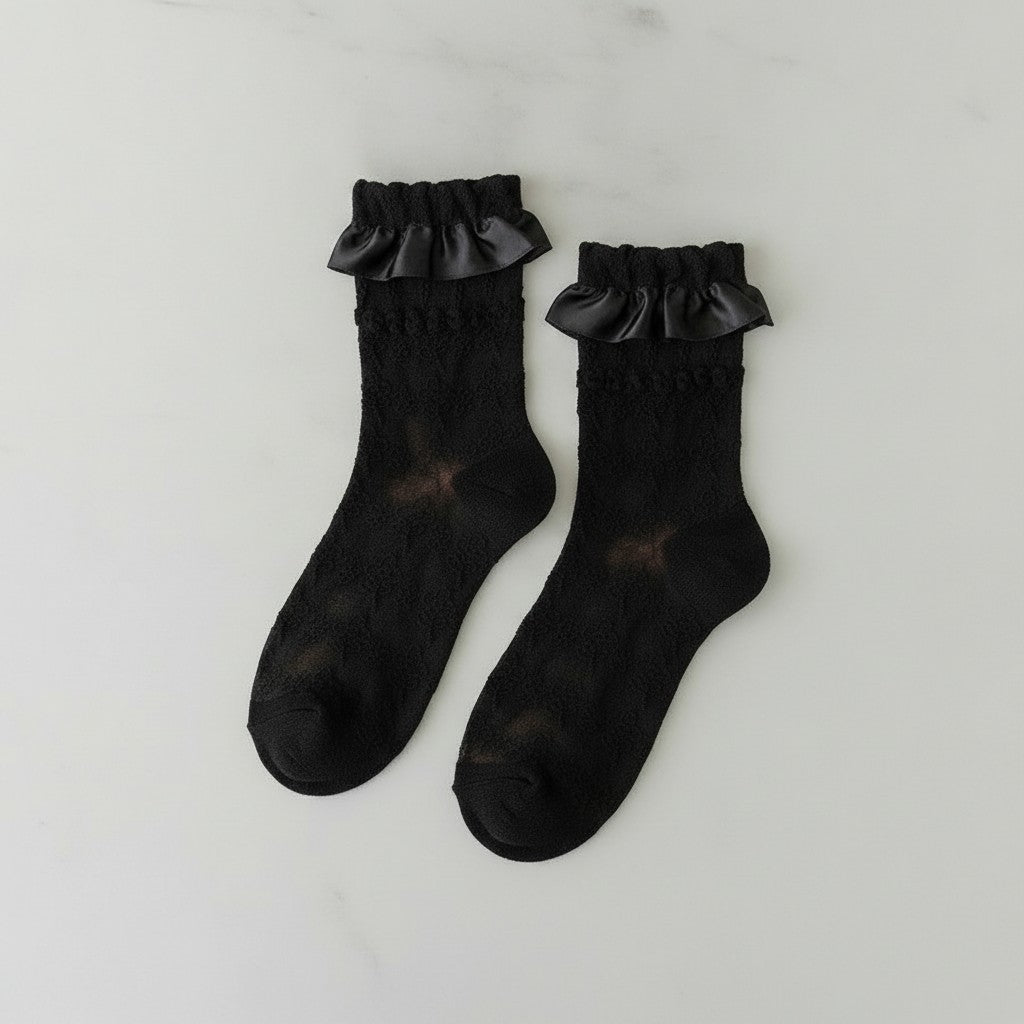 Black Lace Ruffle Ankle Socks