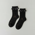 Lace Ruffle Crew Socks - Black
