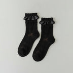 Lace Ruffle Crew Socks - Black