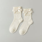 Black Lace Ruffle Crew Socks - Beige
