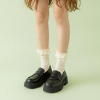 Black Lace Ruffle Crew Socks - Beige
