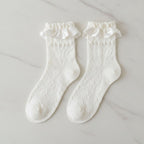 Black Lace Ruffle Crew Socks - White