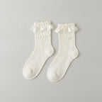 Black Lace Ruffle Crew Socks - White
