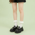 Black Lace Ruffle Crew Socks - White