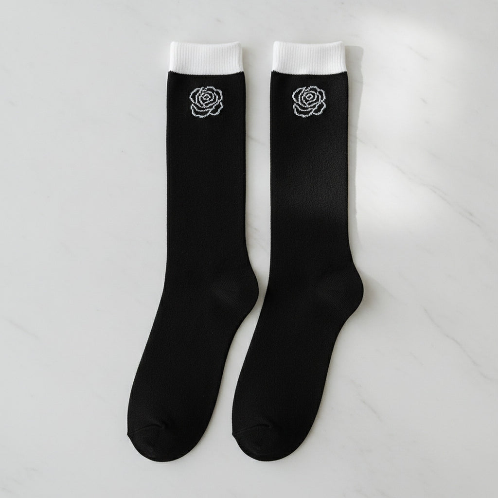 Black Rose Embroidered Knee-High Socks – apparel accessories (view 2)