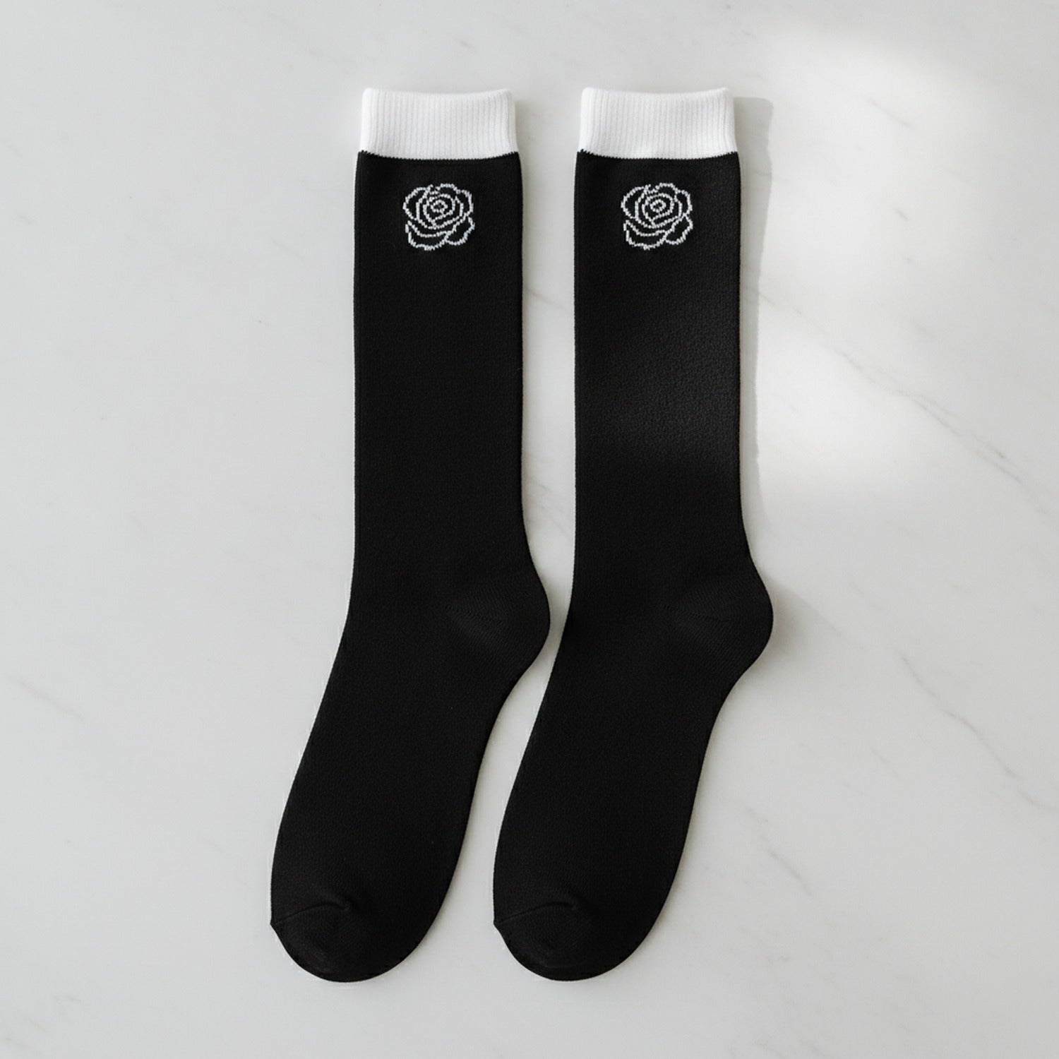 Black Rose Embroidered Knee-High Socks