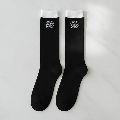Black Rose Embroidered Knee-High Socks