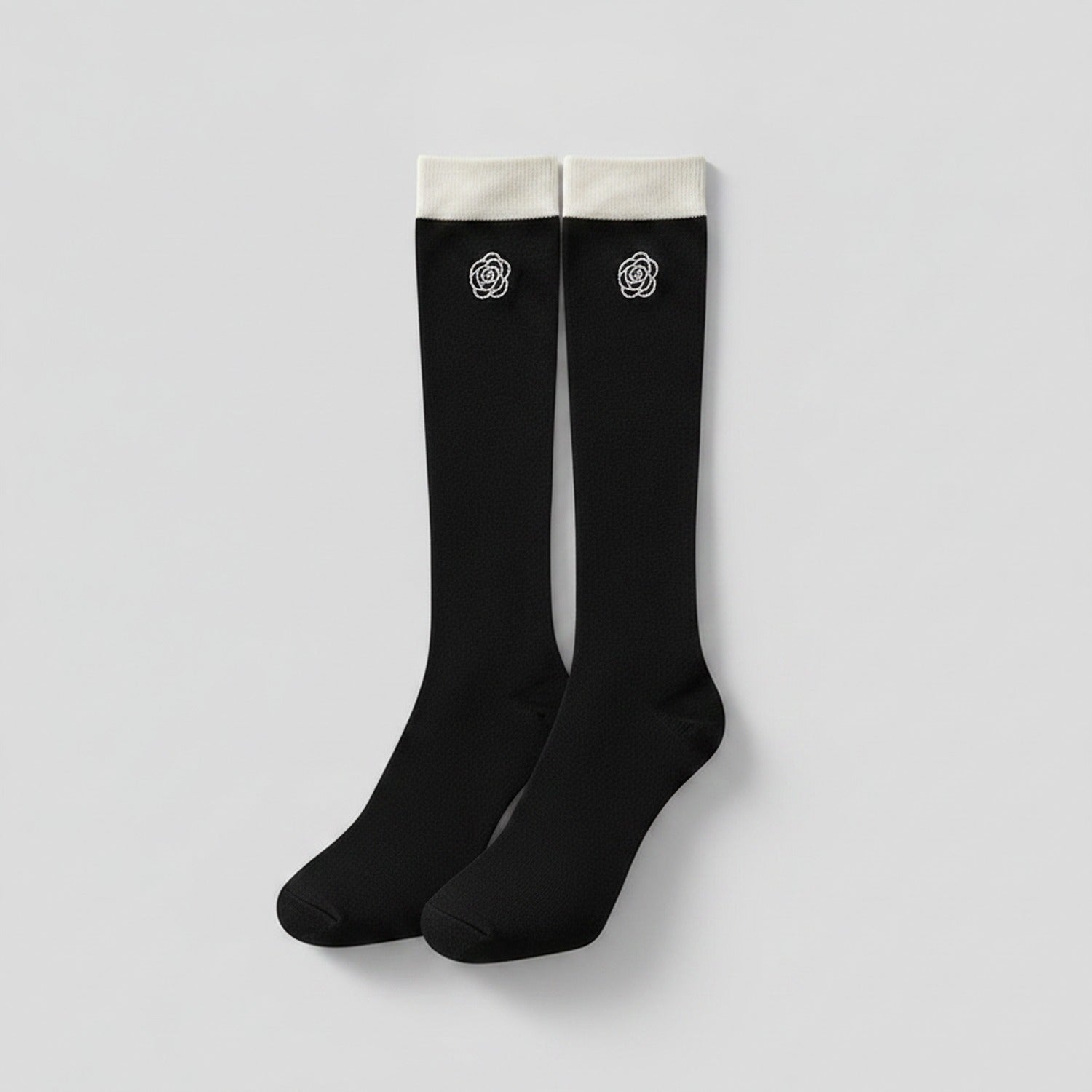 Black Rose Embroidered Knee-High Socks