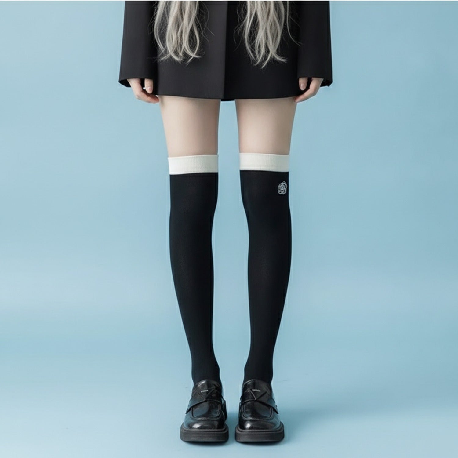 Black Rose Embroidered Knee-High Socks