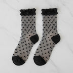 Black Polka Dot Ruffled Crew Socks