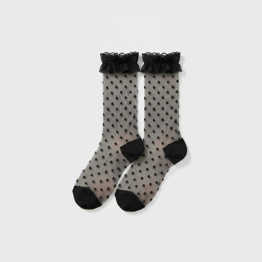 Black Polka Dot Ruffled Crew Socks