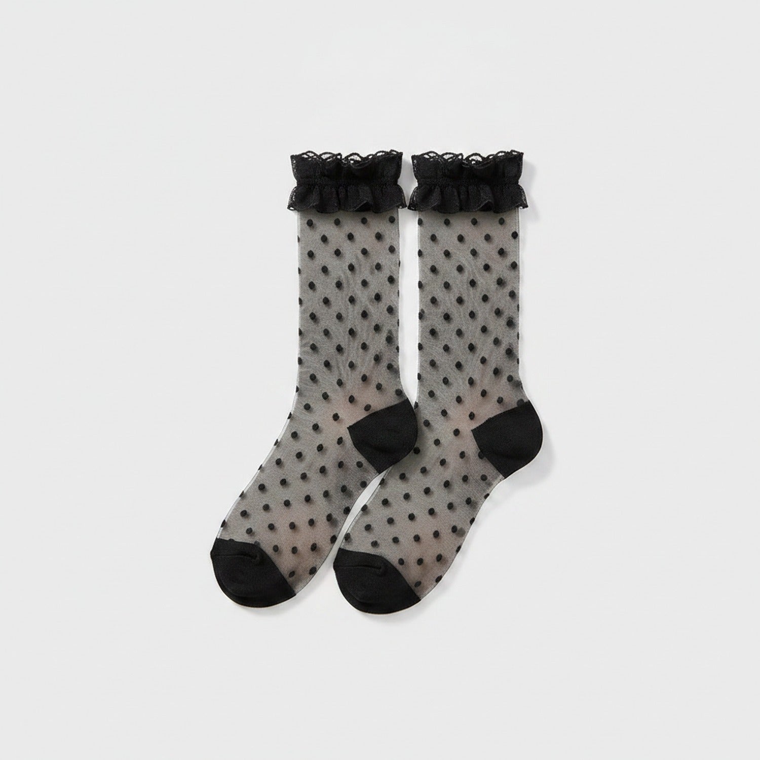 Black Polka Dot Ruffled Crew Socks