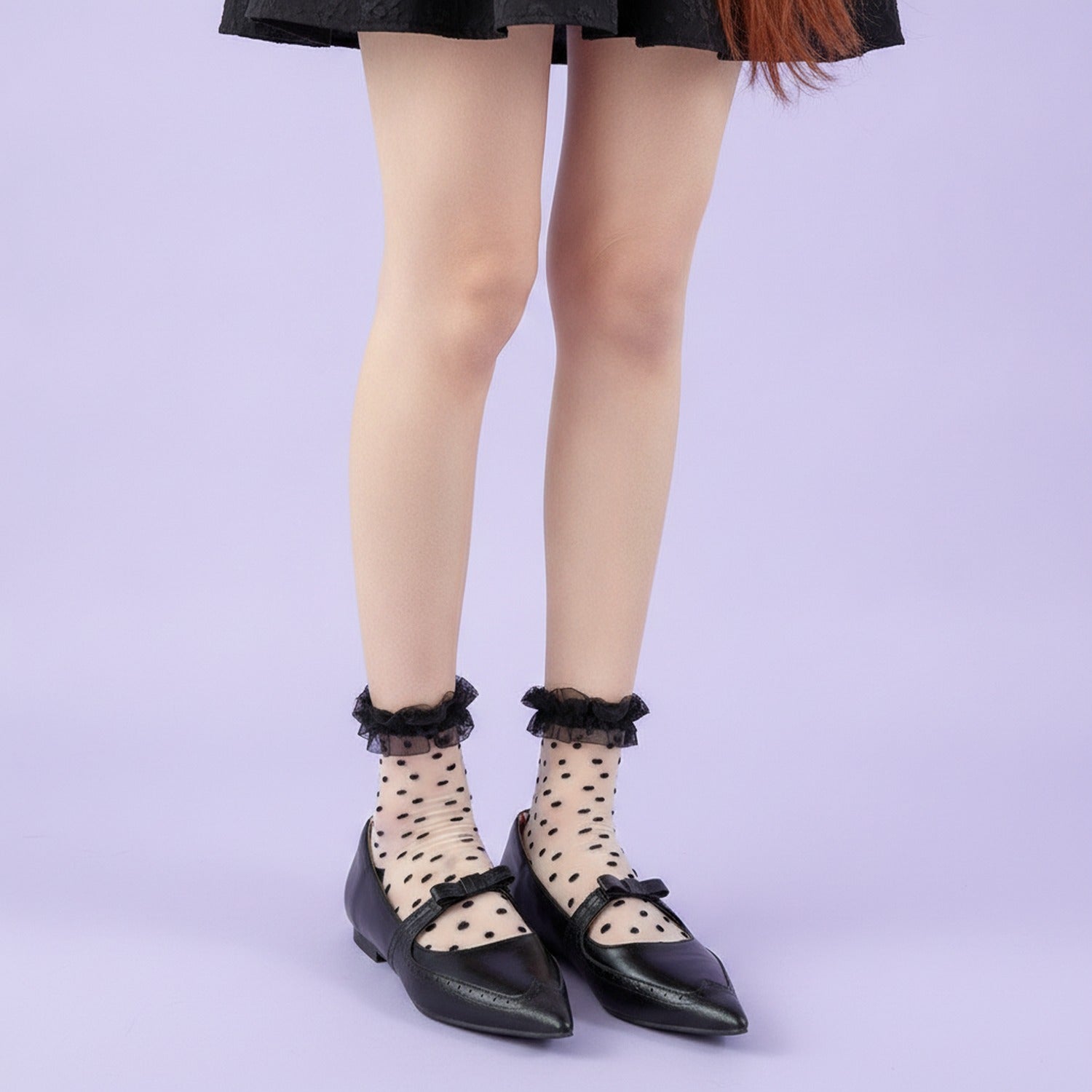 Black Polka Dot Ruffled Crew Socks