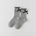 Ruffled Ankle Socks With Bows - Gray