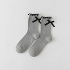 Ruffled Ankle Socks With Bows - Gray