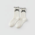 White Bow Ruffle Ribbed Crew Socks