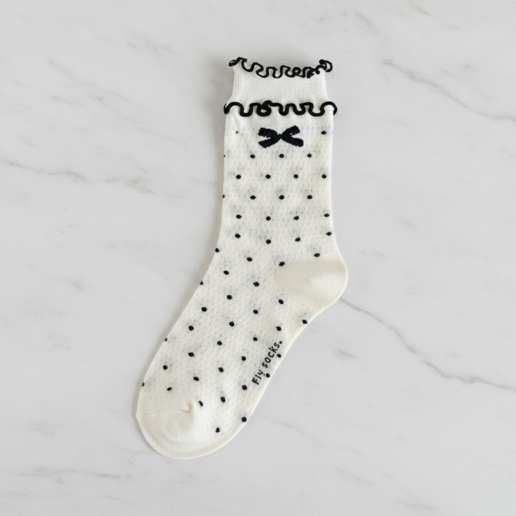 White Polka Dot Bow Crew Socks