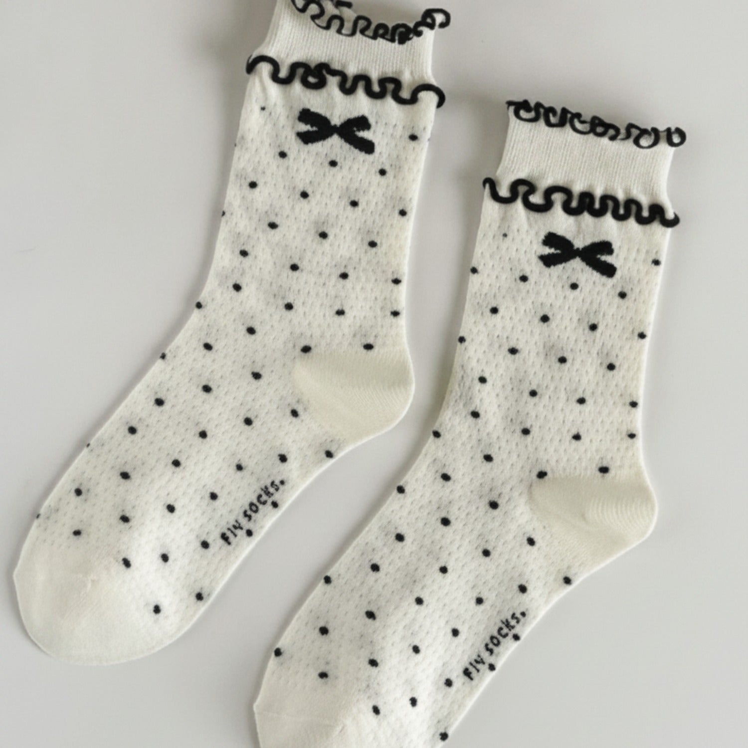 White Polka Dot Bow Crew Socks