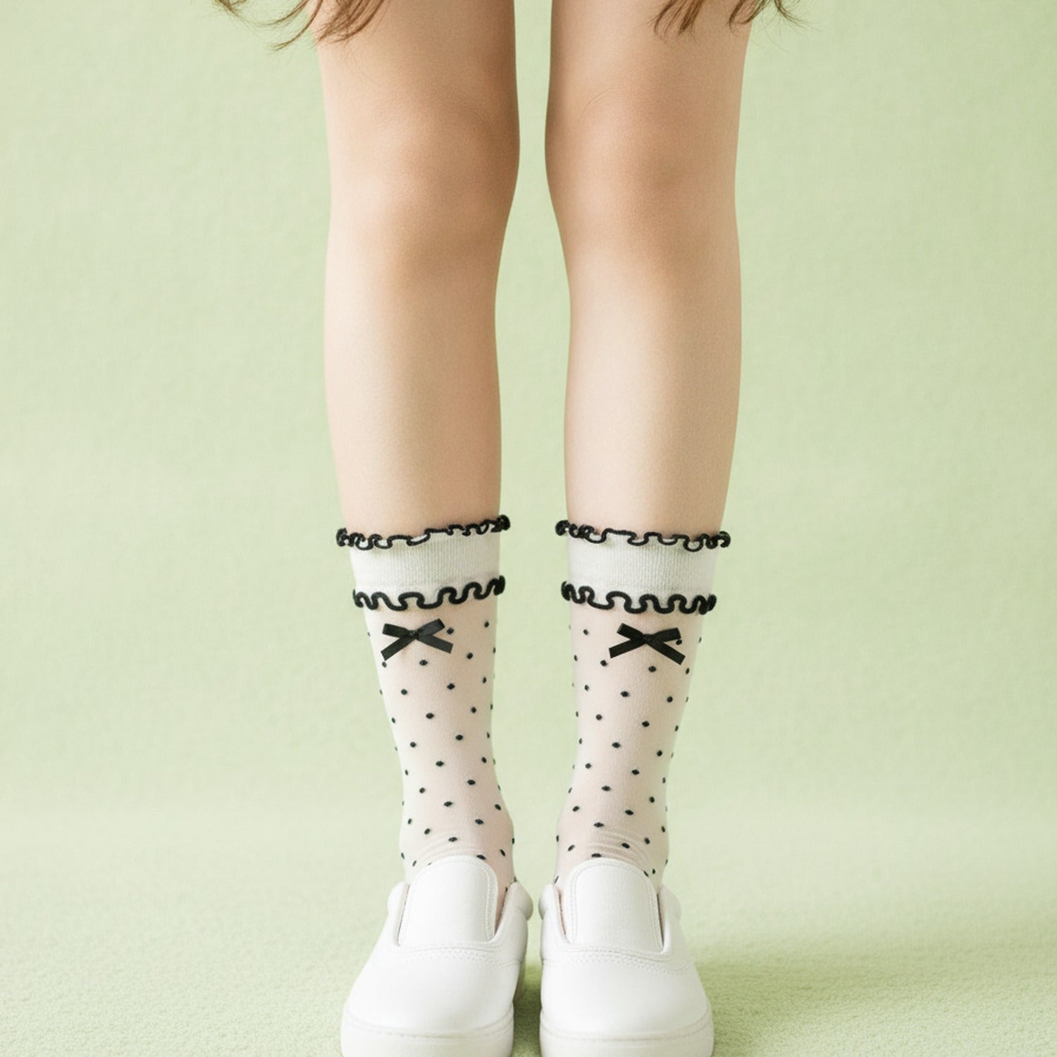 White Polka Dot Bow Crew Socks