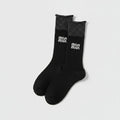 Light Ribbed Crew Socks with Rolled Cuff - Black
