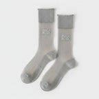 Light Ribbed Crew Socks with Rolled Cuff - Gray