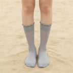 Light Ribbed Crew Socks with Rolled Cuff - Gray